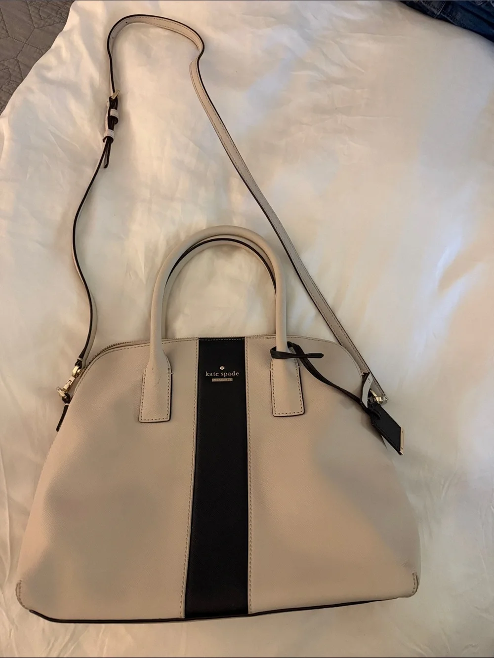 kate spade New York Beige and Black Leather Dome Satchel